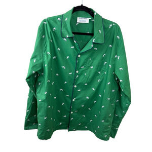 Sleepy Jones The New Yorker Green Cat Book Pajama Top Size Large Cotton Novelty